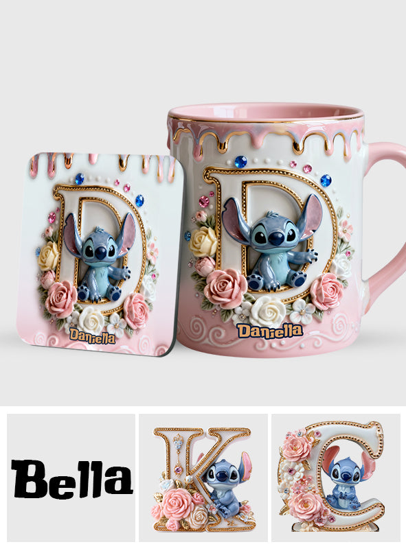 Custom Alphabet For Blue Monster Lover - Personalized Ohana Accent Mug & Coaster