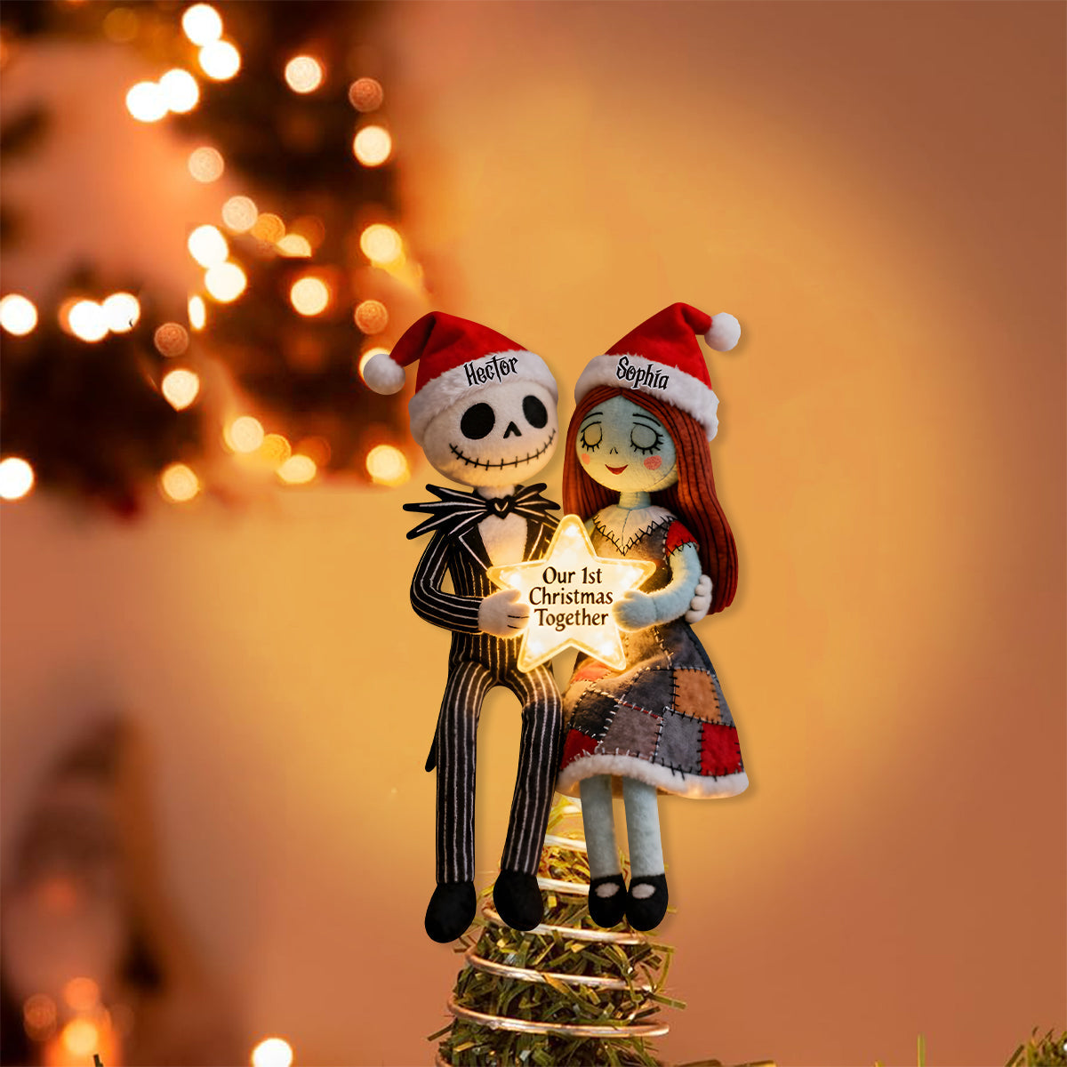Our 1st Christmas Together - Personalized Nightmare LED Light Tree Topper