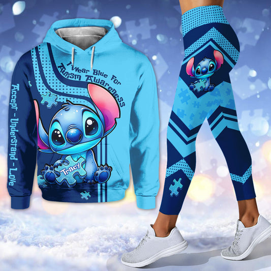 I Wear Blue For Autism Awareness - Personalized Autism Awareness Hoodie and Leggings