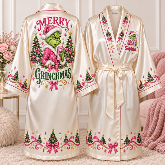 Merry Grinchmas - Personalized Stole Christmas Satin Robe