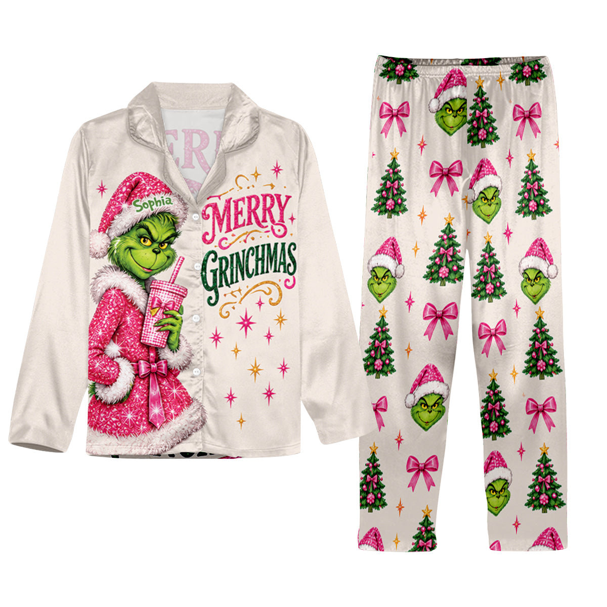 Merry Grinchmas - Personalized Stole Christmas Button Down Pajamas