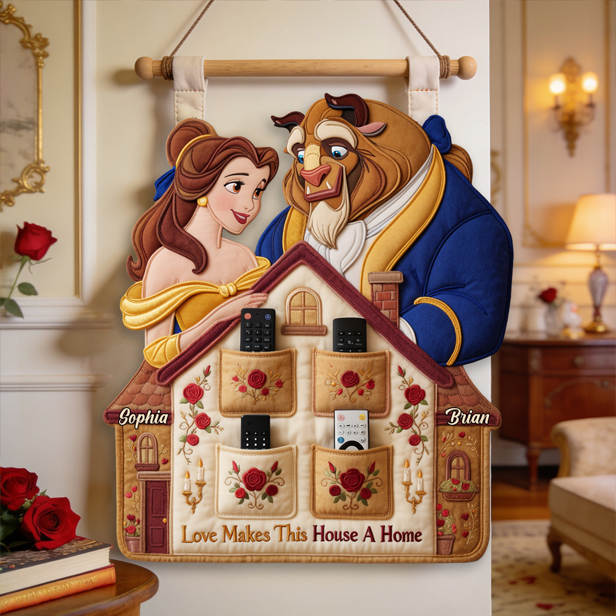 Love Makes This House A Home - Personalized Beauty And The Beast Hanging Organizer