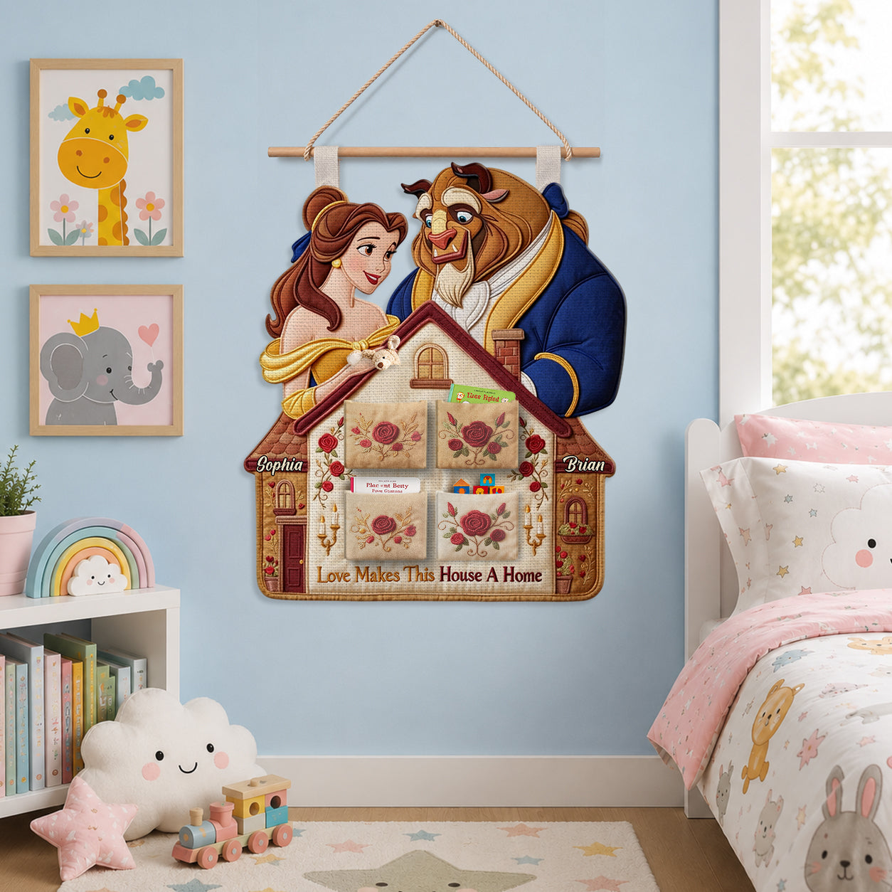 Love Makes This House A Home - Personalized Beauty And The Beast Hanging Organizer