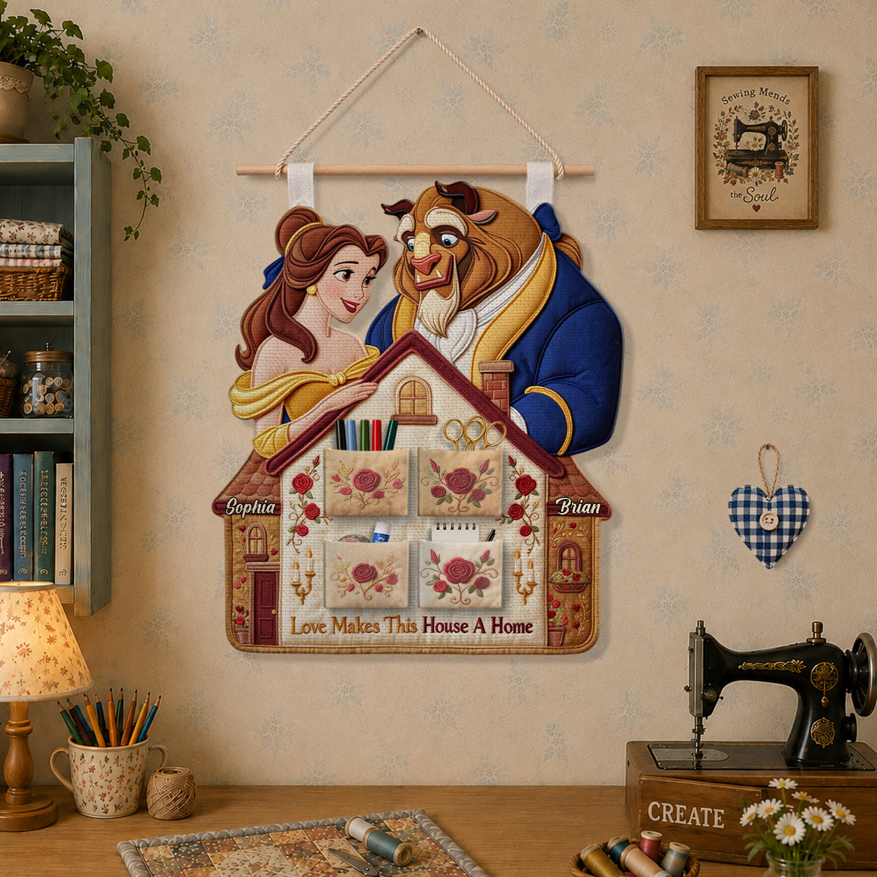 Love Makes This House A Home - Personalized Beauty And The Beast Hanging Organizer