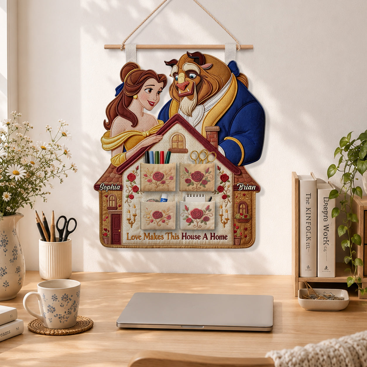 Love Makes This House A Home - Personalized Beauty And The Beast Hanging Organizer
