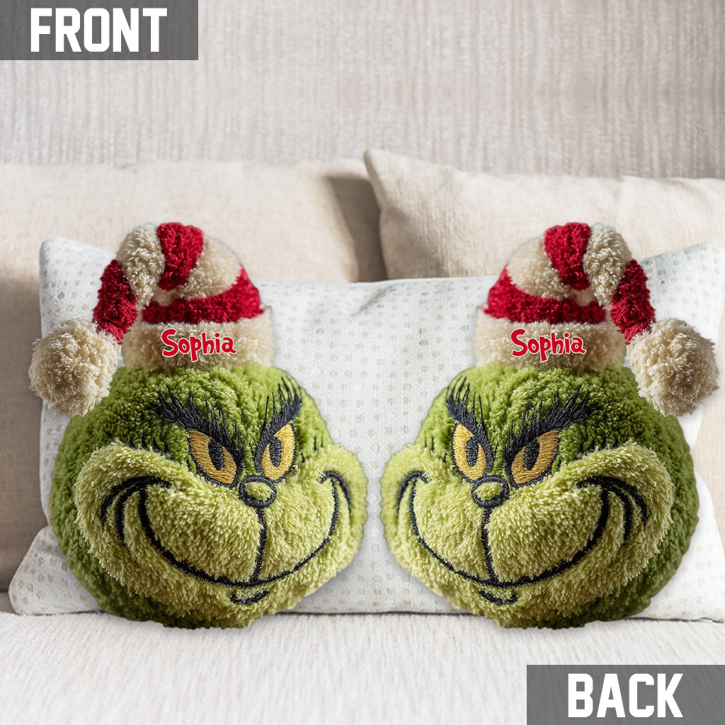 Any Name Green Monster Christmas Gift - Personalized Stole Christmas Shaped Pillow