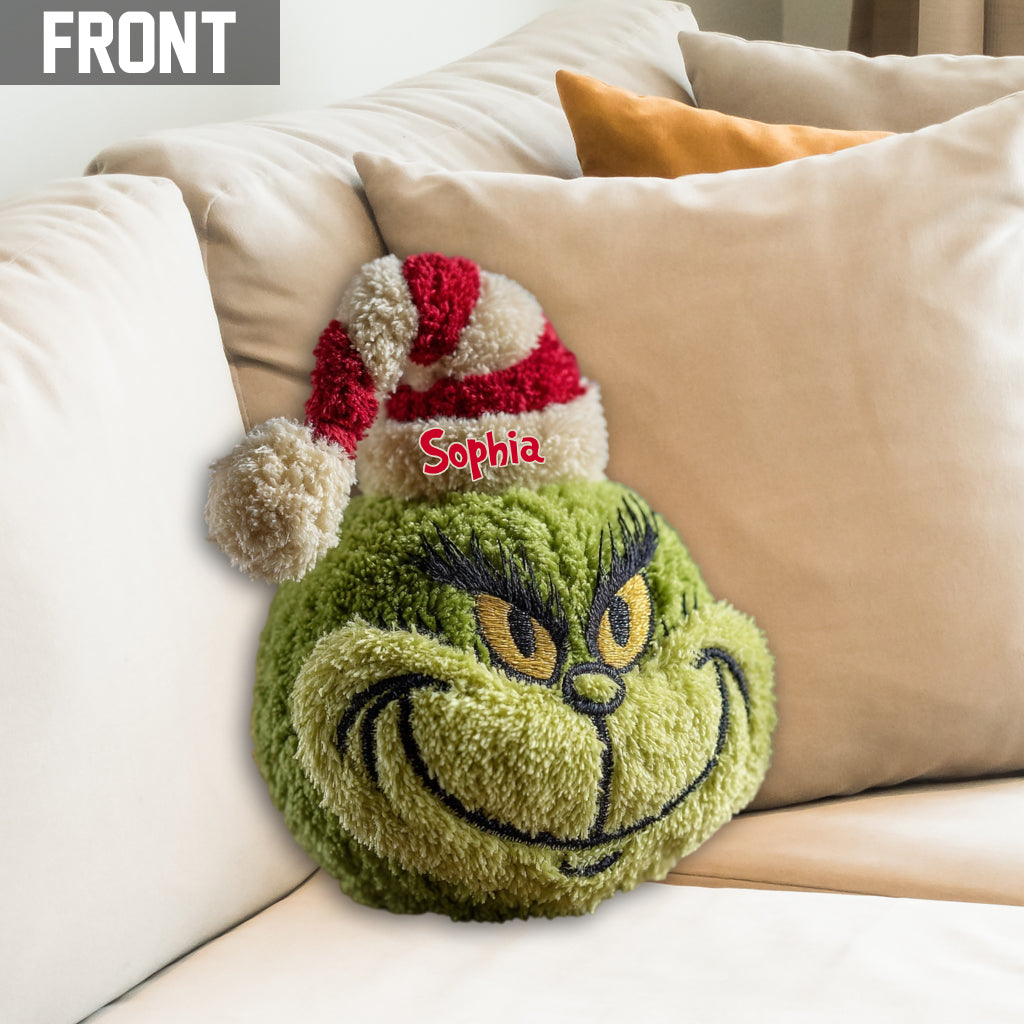 Any Name Green Monster Christmas Gift - Personalized Stole Christmas Shaped Pillow