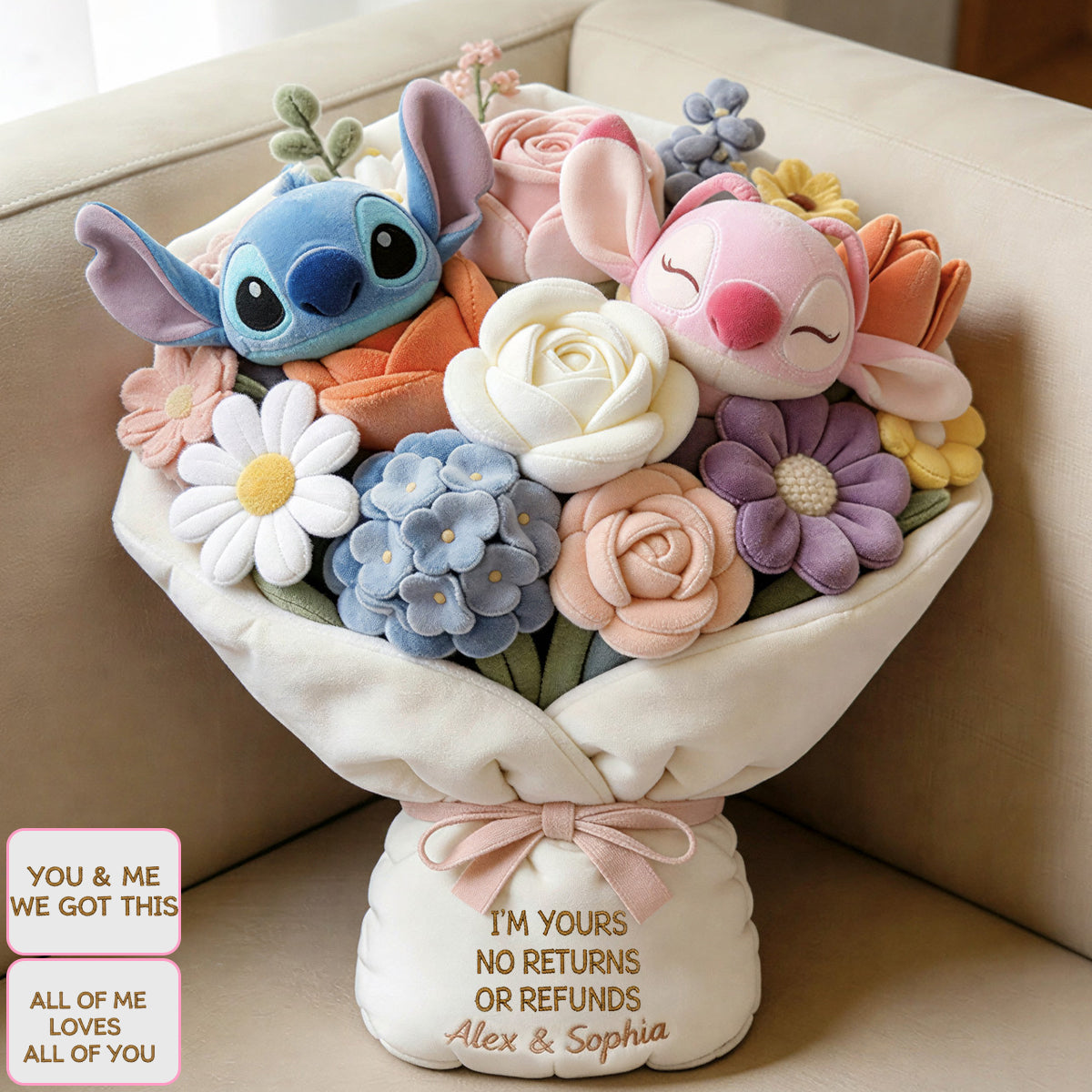 I'm Yours No Returns Or Refunds Lovely Bouquet - Personalized Ohana Faux Fur Shaped Pillow