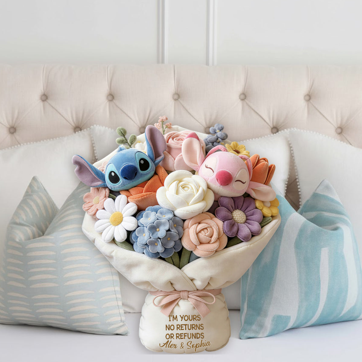 I'm Yours No Returns Or Refunds Lovely Bouquet - Personalized Ohana Faux Fur Shaped Pillow