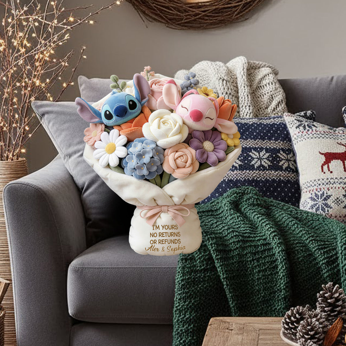 I'm Yours No Returns Or Refunds Lovely Bouquet - Personalized Ohana Faux Fur Shaped Pillow