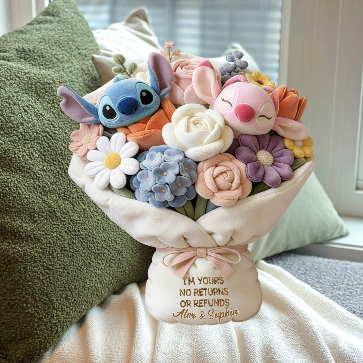 I'm Yours No Returns Or Refunds Lovely Bouquet - Personalized Ohana Faux Fur Shaped Pillow