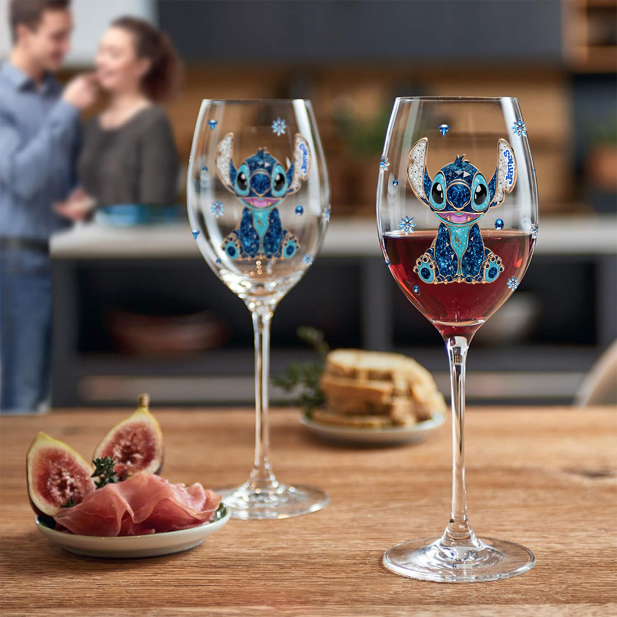 Blue And Pink Ohana - Personalized Ohana Wine Glass With Long Stem
