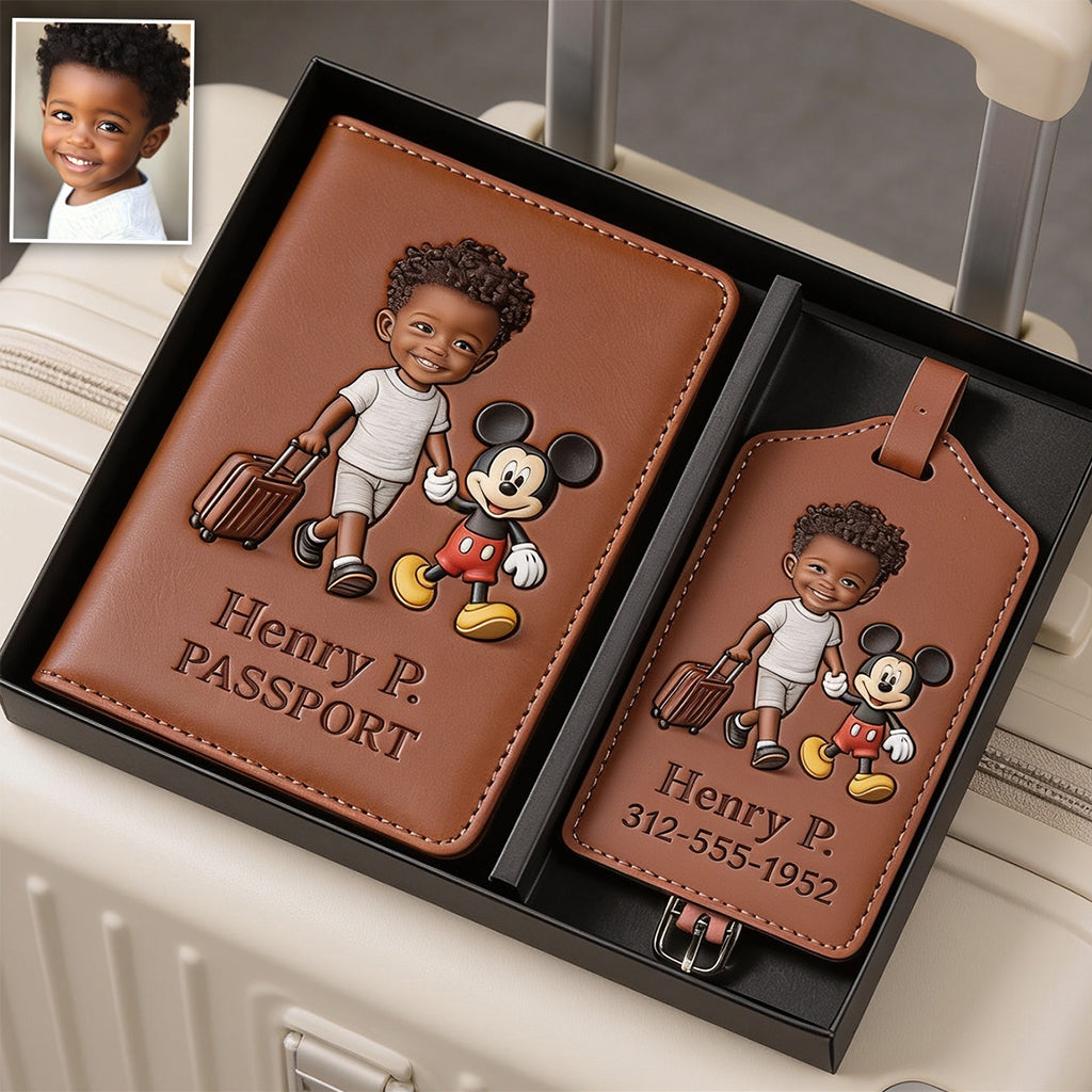 Magical Travel Buddy - Personalized Mouse Passport Holder & Luggage Tag Set