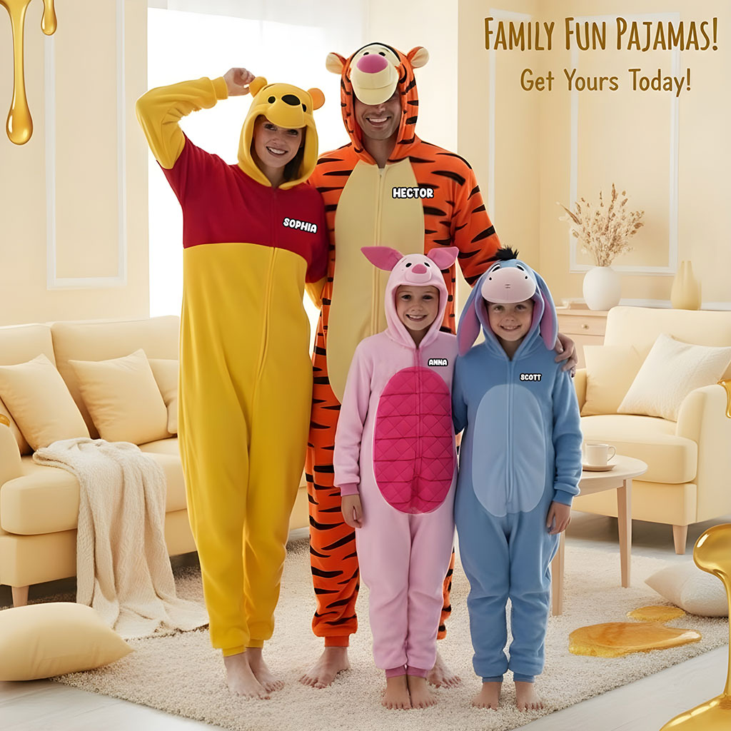 Honey Bear Characters - Personalized Yellow Bear Hooded Jumpsuit