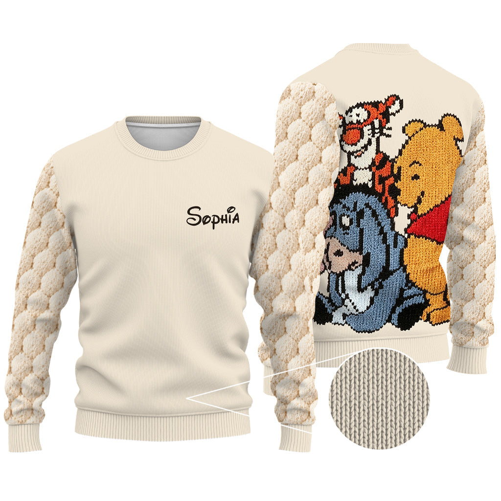 Friends - Personalized Yellow Bear Cardigan Sweater