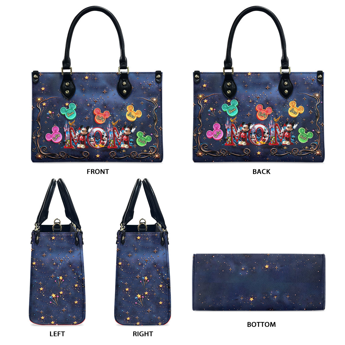 Magical Mama Nana Alphabet - Personalized Mouse Leather Handbag & Leather Long Wallet