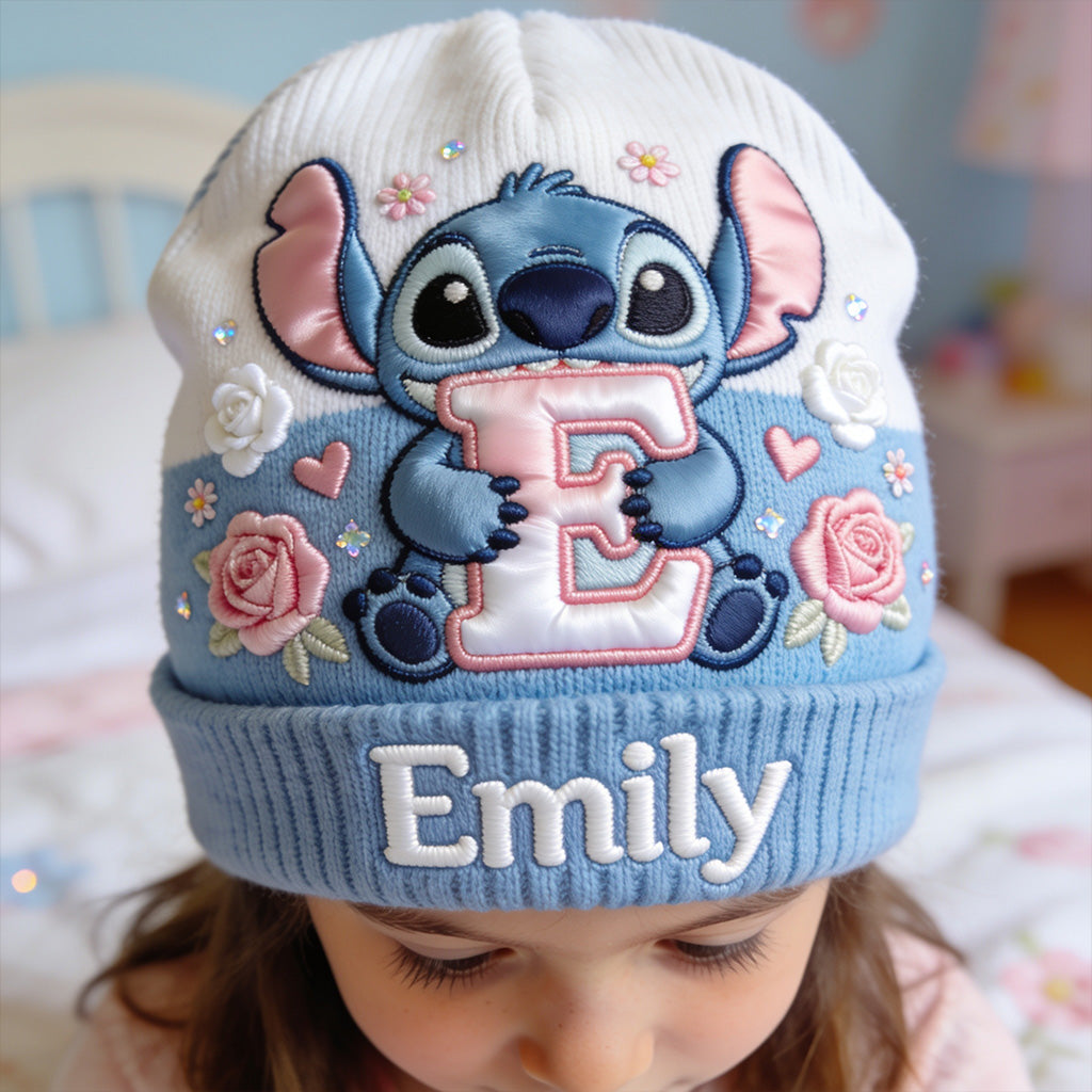 Initial Cute Blue Monster - Personalized Ohana Beanie Hat