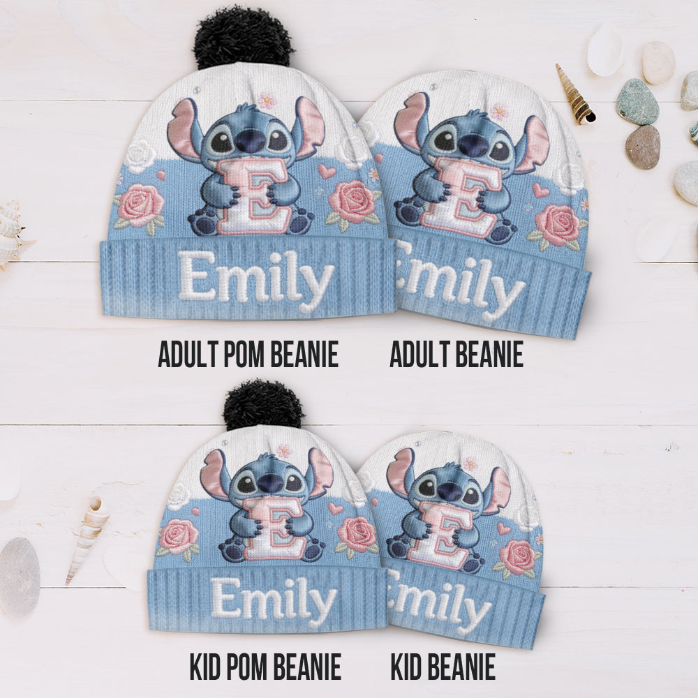 Initial Cute Blue Monster - Personalized Ohana Beanie Hat