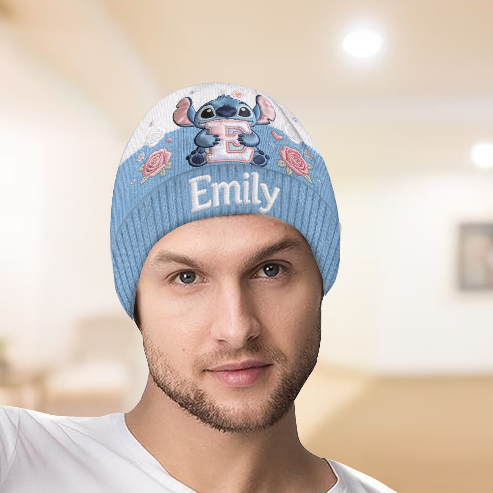 Initial Cute Blue Monster - Personalized Ohana Beanie Hat