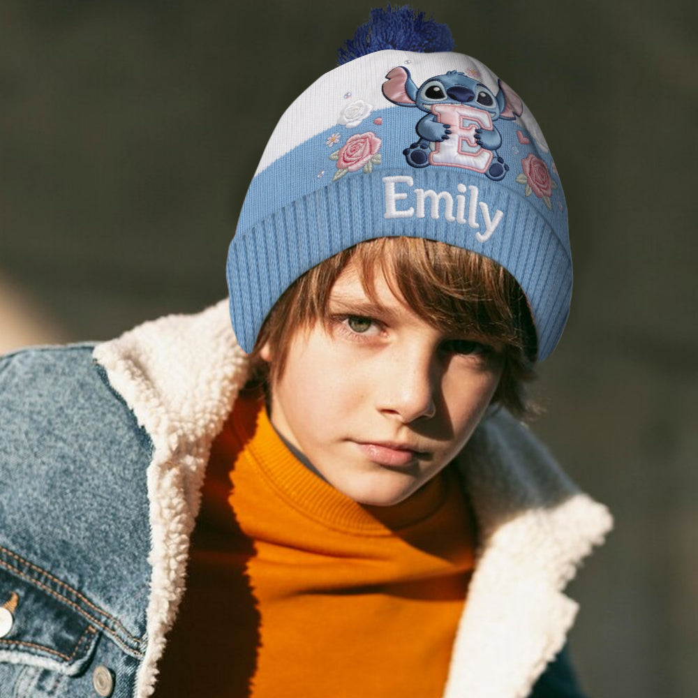 Initial Cute Blue Monster - Personalized Ohana Beanie Hat