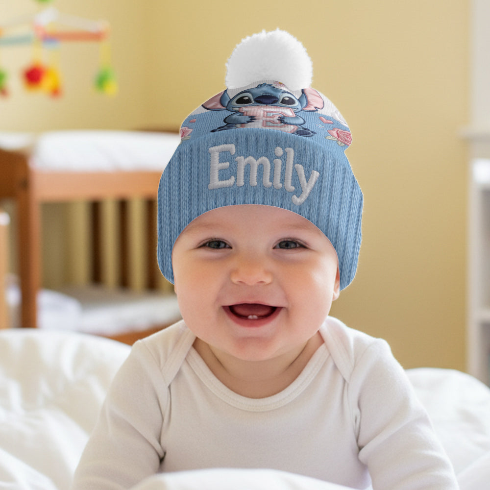 Initial Cute Blue Monster - Personalized Ohana Beanie Hat