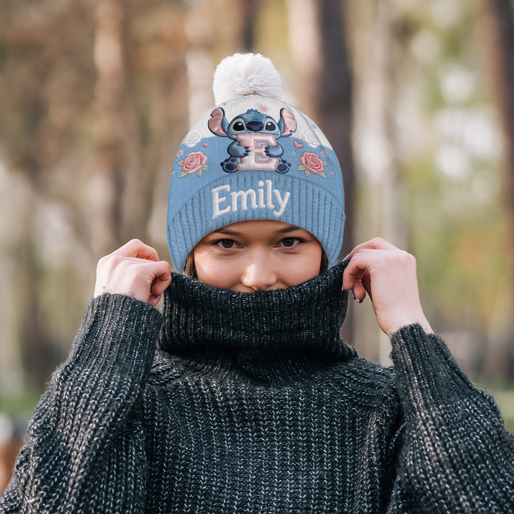 Initial Cute Blue Monster - Personalized Ohana Beanie Hat