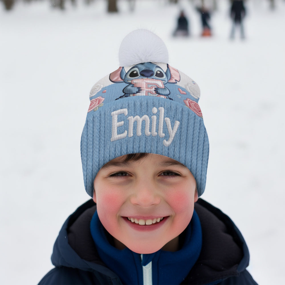 Initial Cute Blue Monster - Personalized Ohana Beanie Hat