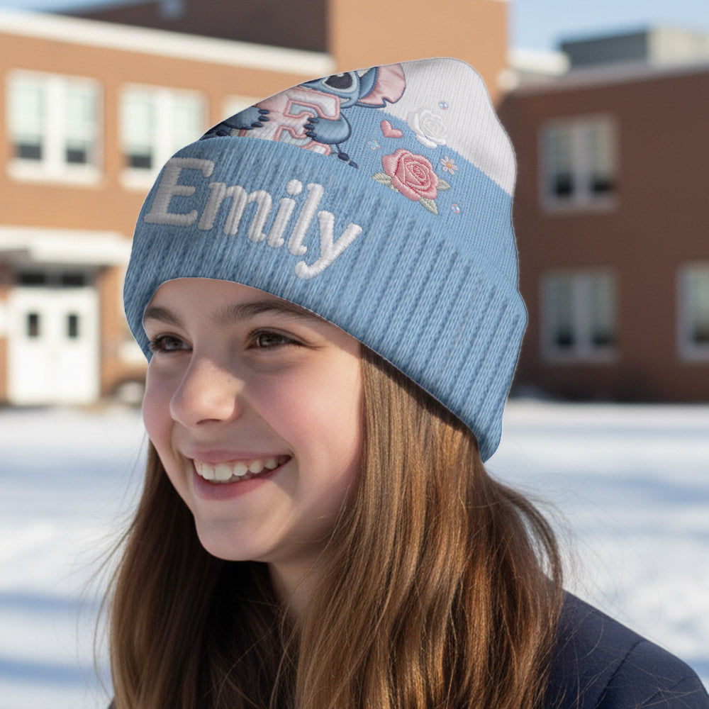 Initial Cute Blue Monster - Personalized Ohana Beanie Hat