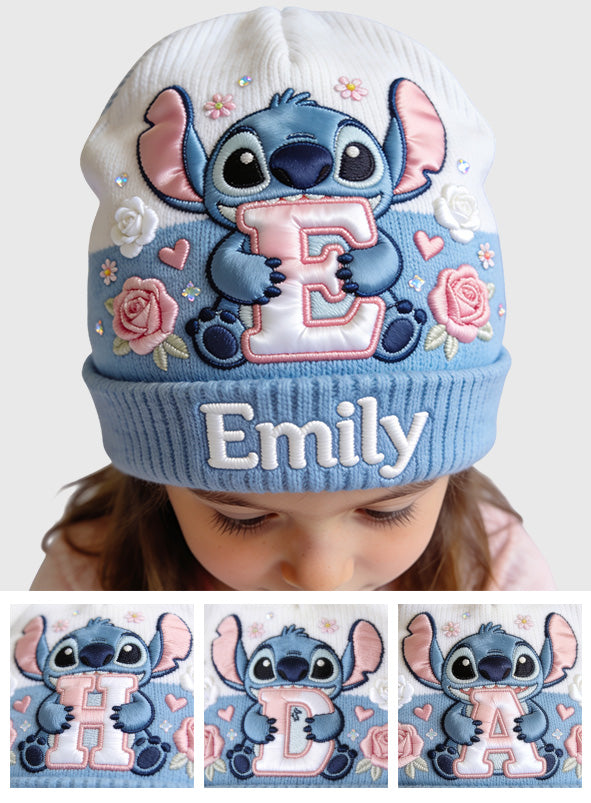 Initial Cute Blue Monster - Personalized Ohana Beanie Hat
