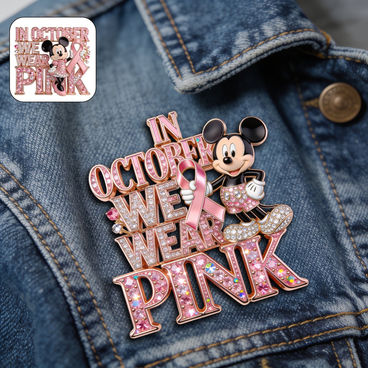 In October We Wear Pink - Personalized Breast Cancer Awareness 3D Embossed Enamel Pin