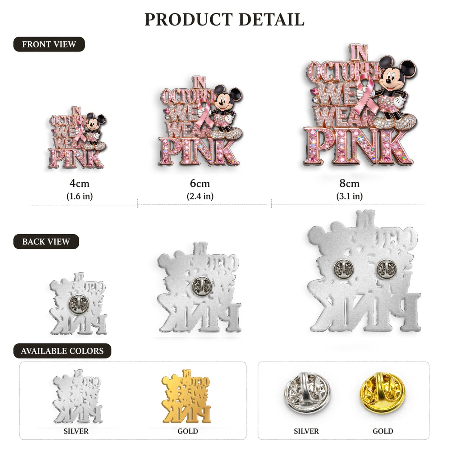 In October We Wear Pink - Personalized Breast Cancer Awareness 3D Embossed Enamel Pin