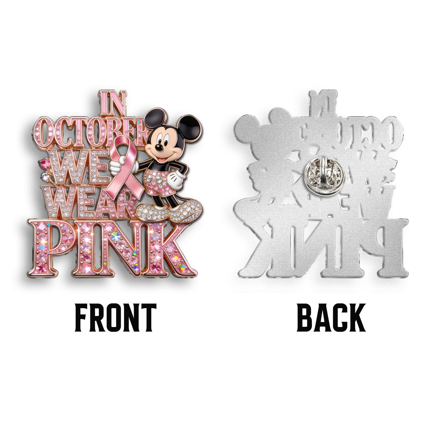 In October We Wear Pink - Personalized Breast Cancer Awareness 3D Embossed Enamel Pin