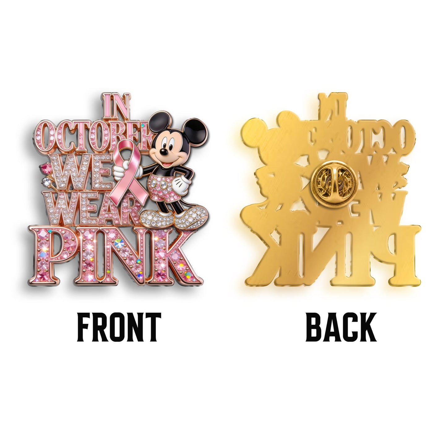 In October We Wear Pink - Personalized Breast Cancer Awareness 3D Embossed Enamel Pin
