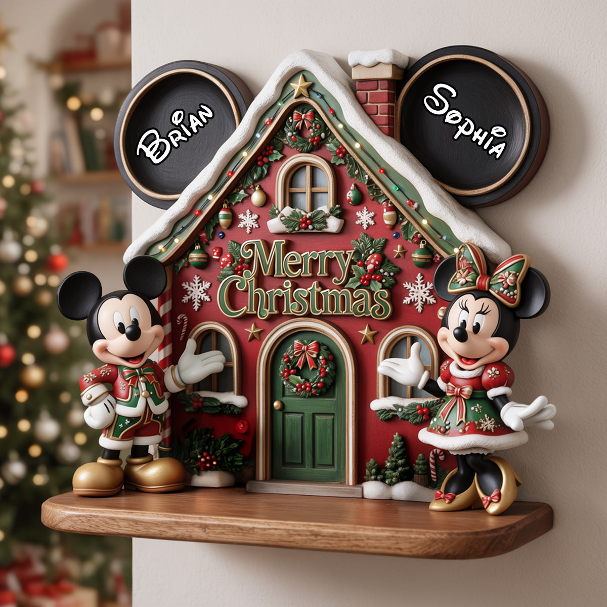 Merry Christmas Y'all - Personalized Mouse Wooden Floating Shelf