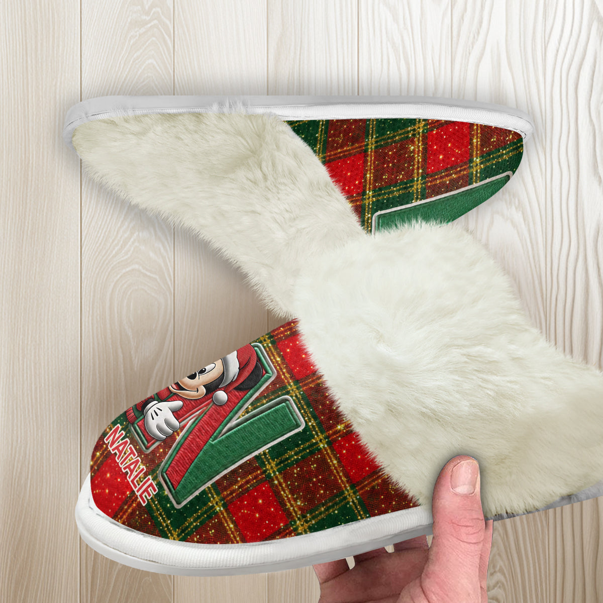 Magical Christmas - Personalized Mouse Slippers With Fur Lining