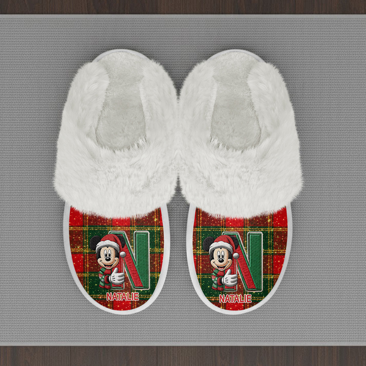 Magical Christmas - Personalized Mouse Slippers With Fur Lining