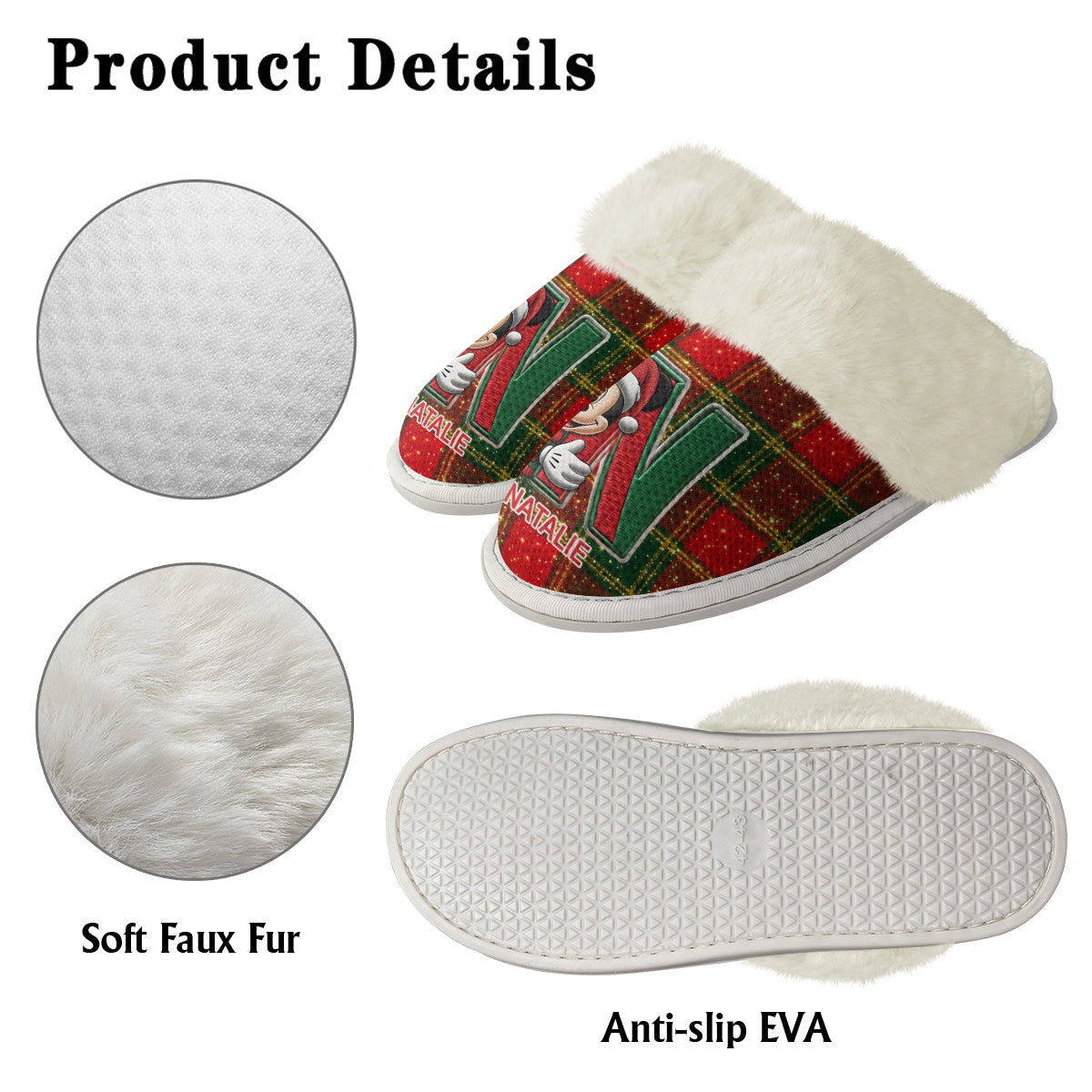 Magical Christmas - Personalized Mouse Slippers With Fur Lining