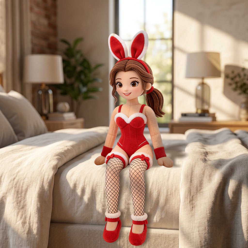 Naughty Christmas Bunny Girl & Furry Monster Couple - Personalized Beauty And The Beast Posable Plush Doll