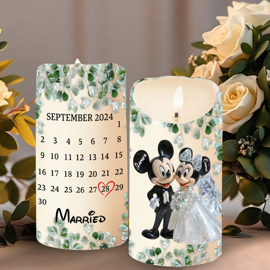 Cute Mouse Couple Anniversary - Personalized Mouse Flameless Candle