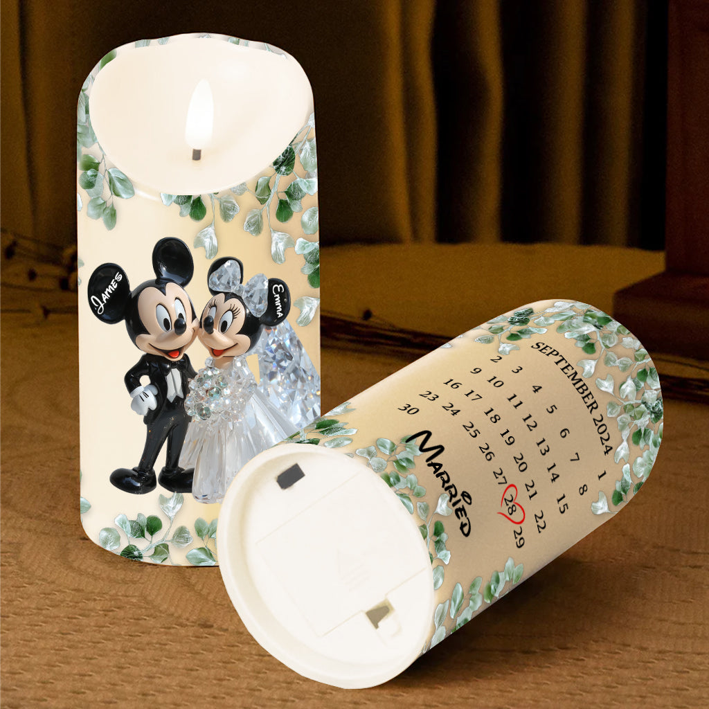 Cute Mouse Couple Anniversary - Personalized Mouse Flameless Candle