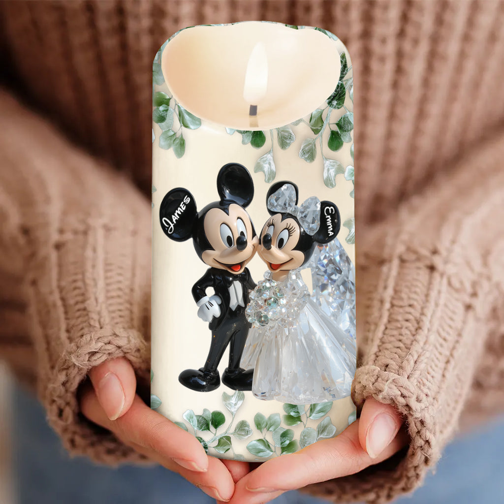 Cute Mouse Couple Anniversary - Personalized Mouse Flameless Candle