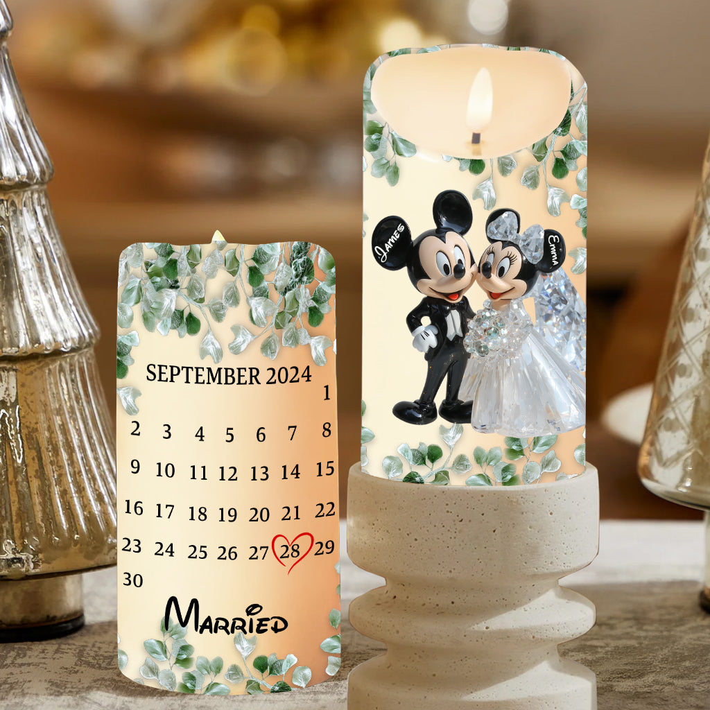 Cute Mouse Couple Anniversary - Personalized Mouse Flameless Candle
