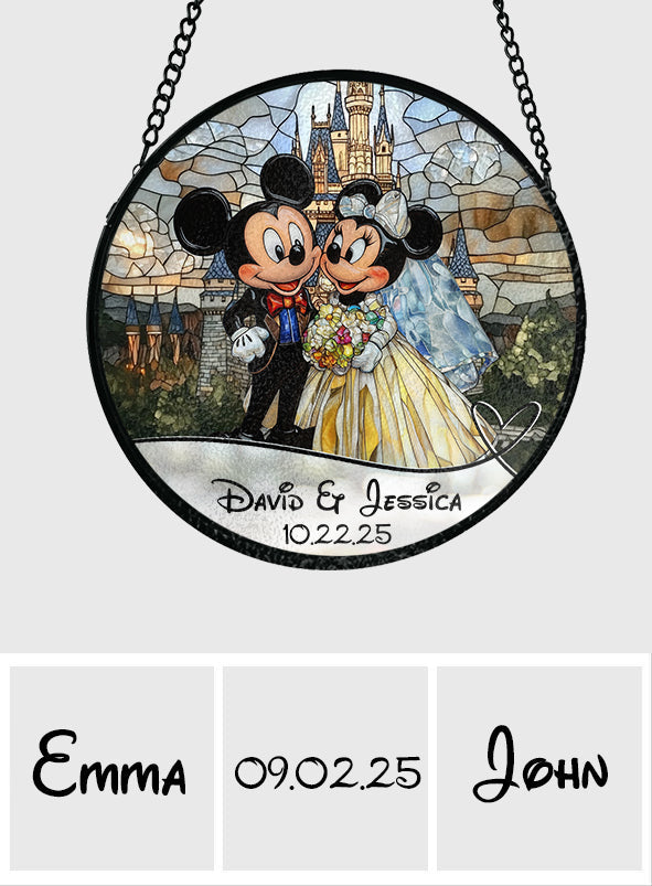 Cute Mouse Couple - Personalized Mouse Stained Glass Suncatcher