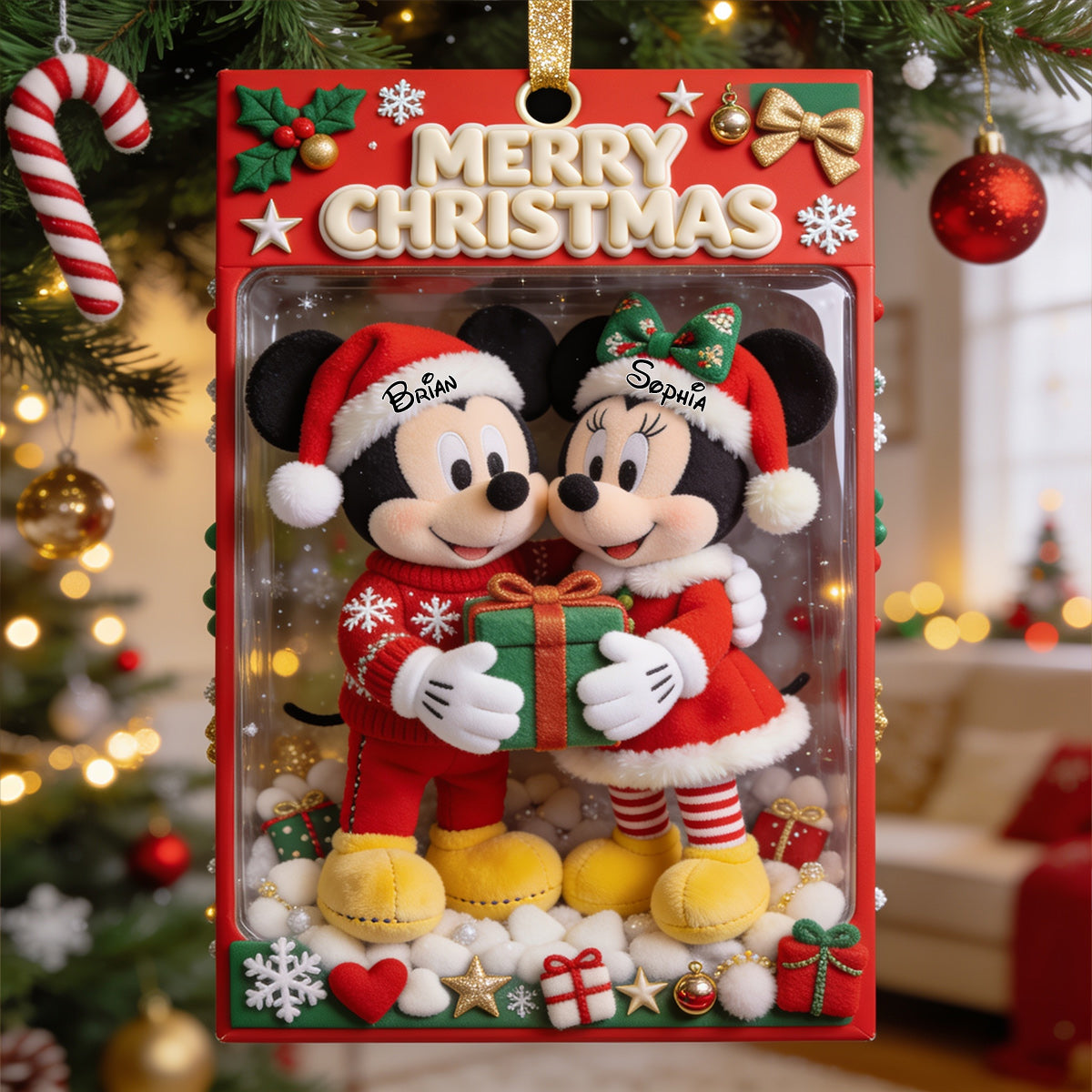 Merry Christmas Magical Mouse Couple - Personalized Mouse Ornament