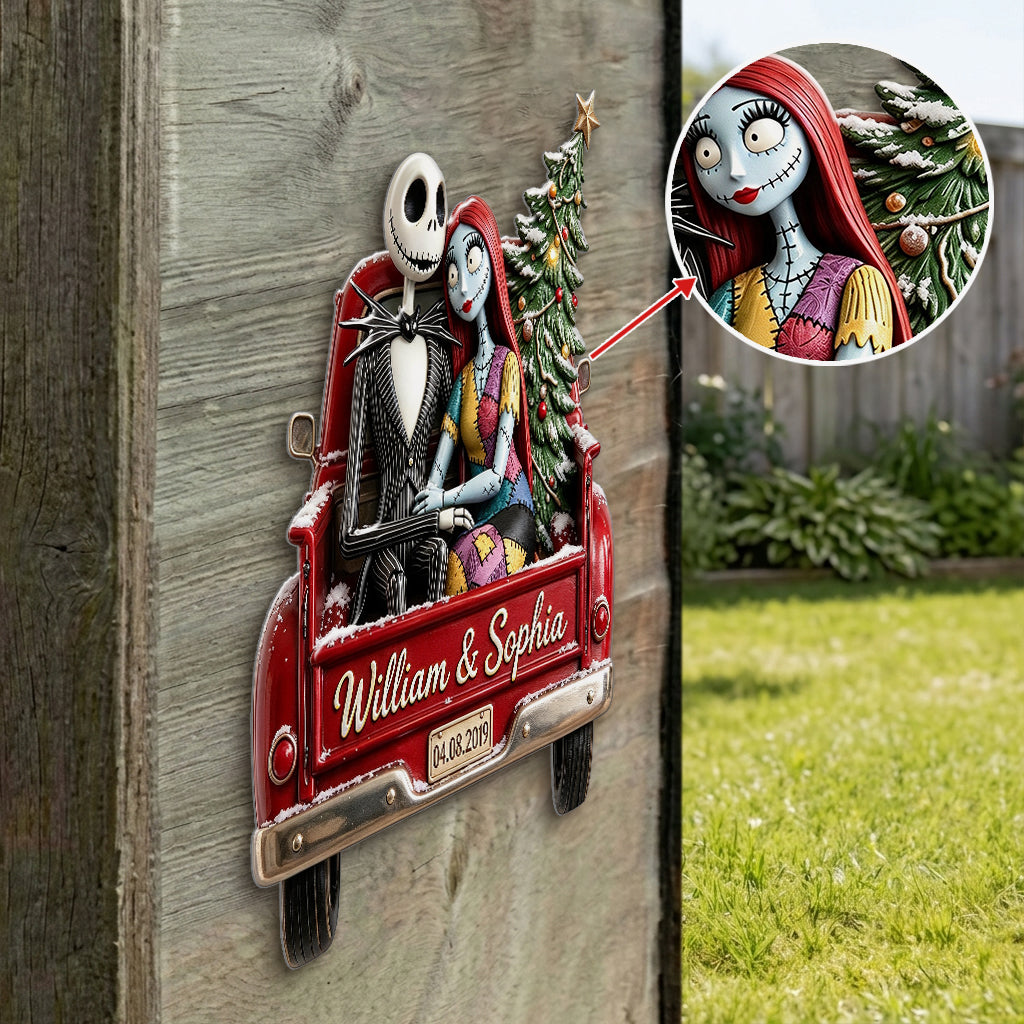 Nightmare Couple Red Christmas Truck - Personalized Nightmare 3D Printed Cut Metal Sign