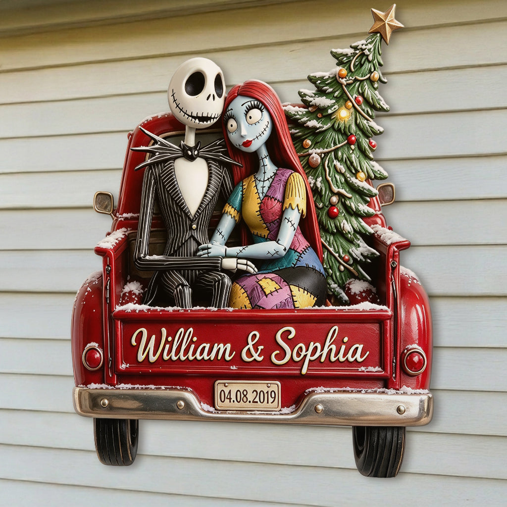 Nightmare Couple Red Christmas Truck - Personalized Nightmare 3D Printed Cut Metal Sign