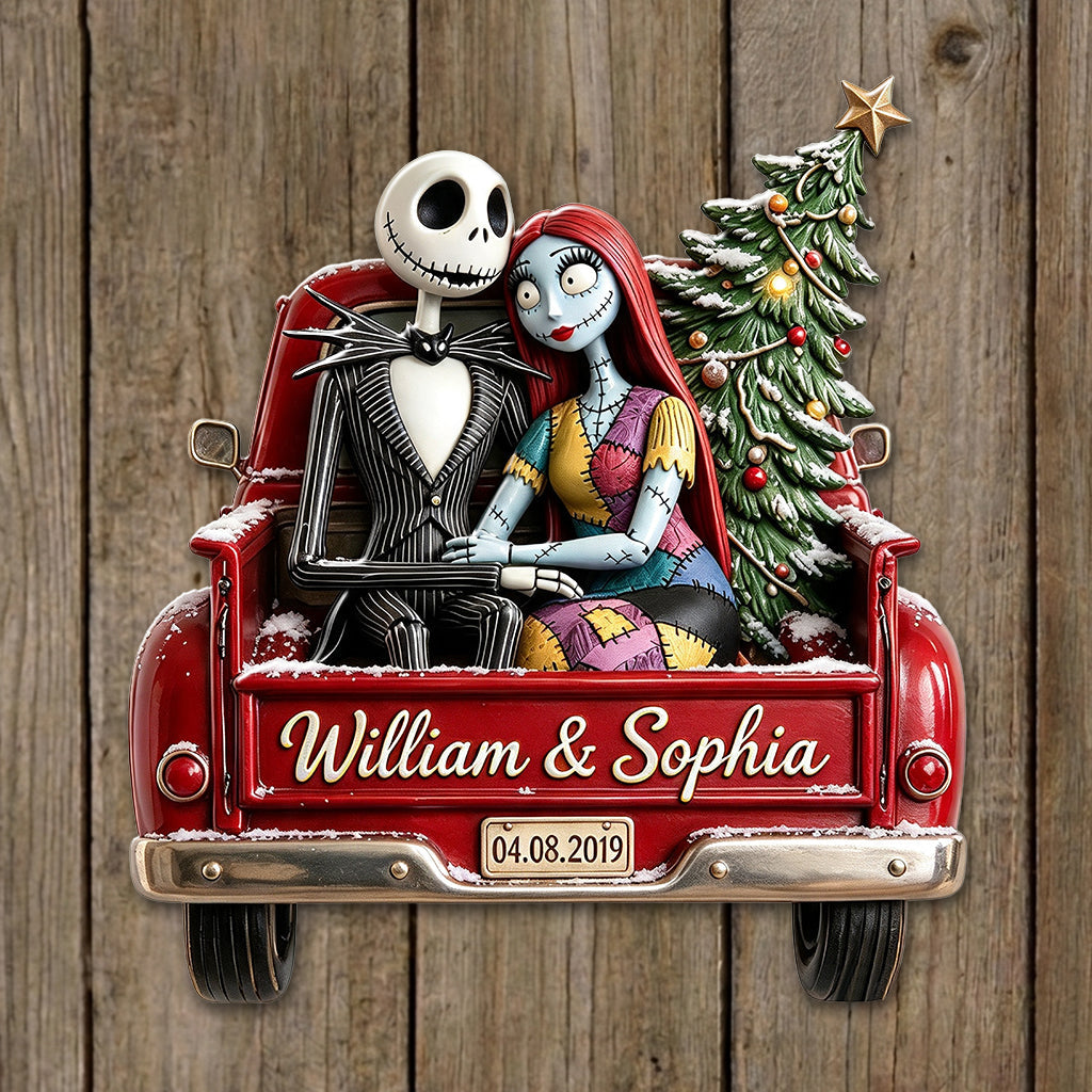 Nightmare Couple Red Christmas Truck - Personalized Nightmare 3D Printed Cut Metal Sign
