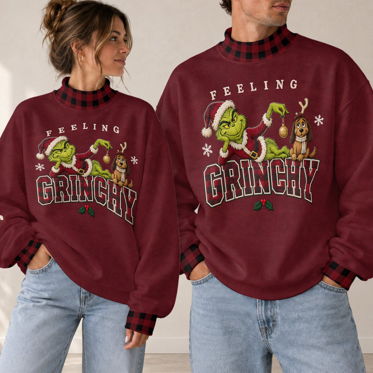 Feeling Grinchy - Personalized Stole Christmas Mock Neck Sweatshirt