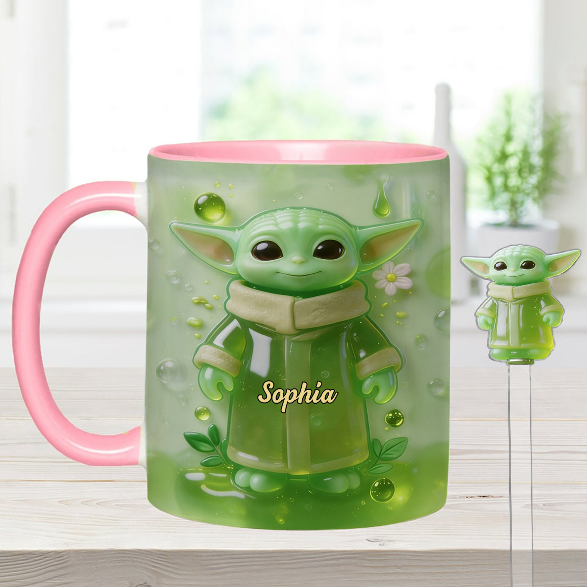 Green Ailen - Personalized The Force Set Accent Mug with Acrylic Stirrers