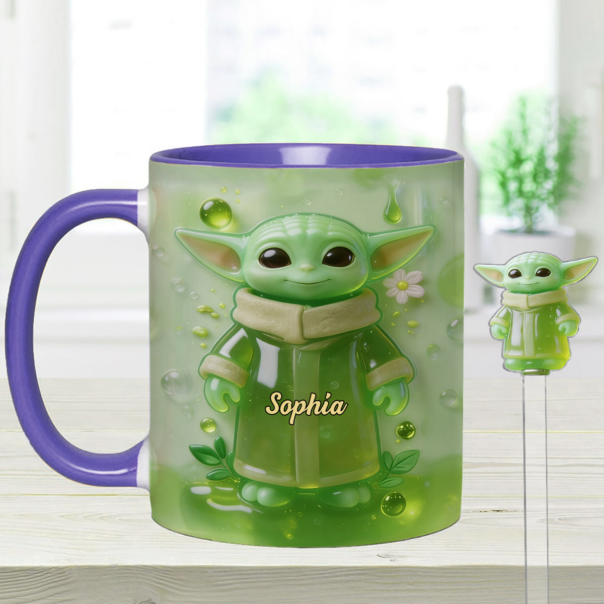 Green Ailen - Personalized The Force Set Accent Mug with Acrylic Stirrers